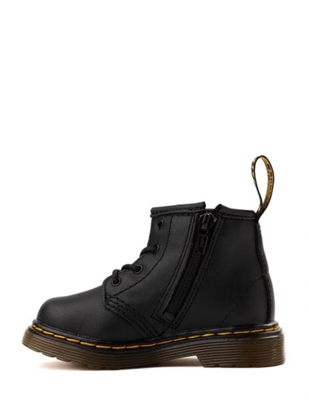 Dr. Martens Black Leather Toddler Lace-Up Boot with Yellow Stitching